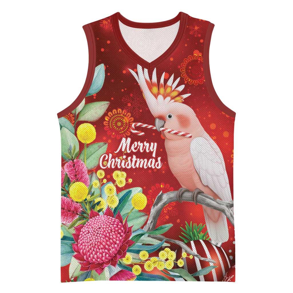 Australia Pink Cockatoo Christmas Basketball Jersey Aussie Native Flowers Merry Xmas - Red - Aussie Hoodie