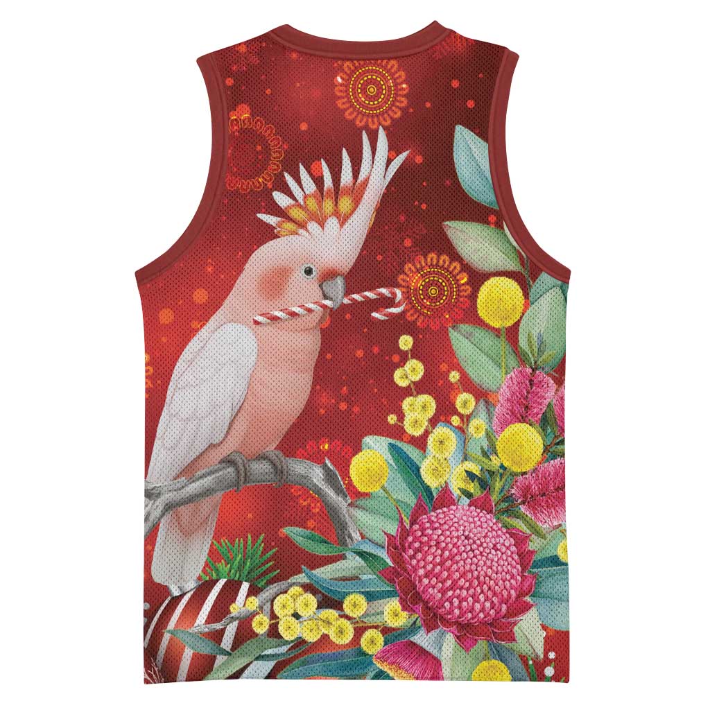 Australia Pink Cockatoo Christmas Basketball Jersey Aussie Native Flowers Merry Xmas - Red - Aussie Hoodie
