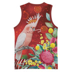 Australia Pink Cockatoo Christmas Basketball Jersey Aussie Native Flowers Merry Xmas - Red - Aussie Hoodie