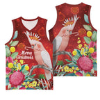 Australia Pink Cockatoo Christmas Basketball Jersey Aussie Native Flowers Merry Xmas - Red - Aussie Hoodie