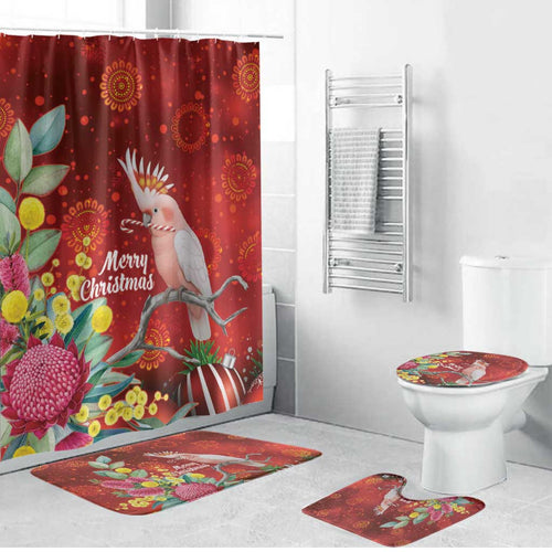 Australia Pink Cockatoo Christmas Bathroom Set Aussie Native Flowers Merry Xmas - Red - Aussie Hoodie
