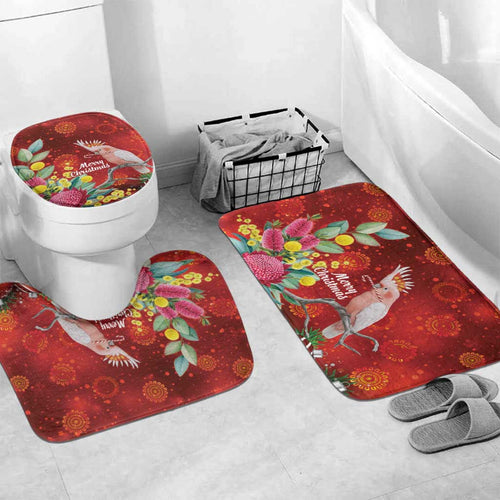 Australia Pink Cockatoo Christmas Bathroom Set Aussie Native Flowers Merry Xmas - Red - Aussie Hoodie