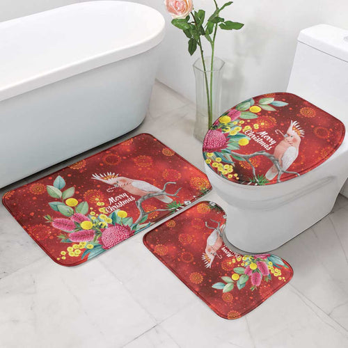Australia Pink Cockatoo Christmas Bathroom Set Aussie Native Flowers Merry Xmas - Red - Aussie Hoodie