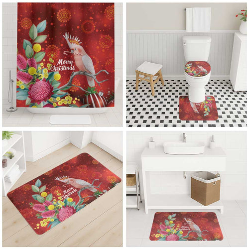 Australia Pink Cockatoo Christmas Bathroom Set Aussie Native Flowers Merry Xmas - Red - Aussie Hoodie