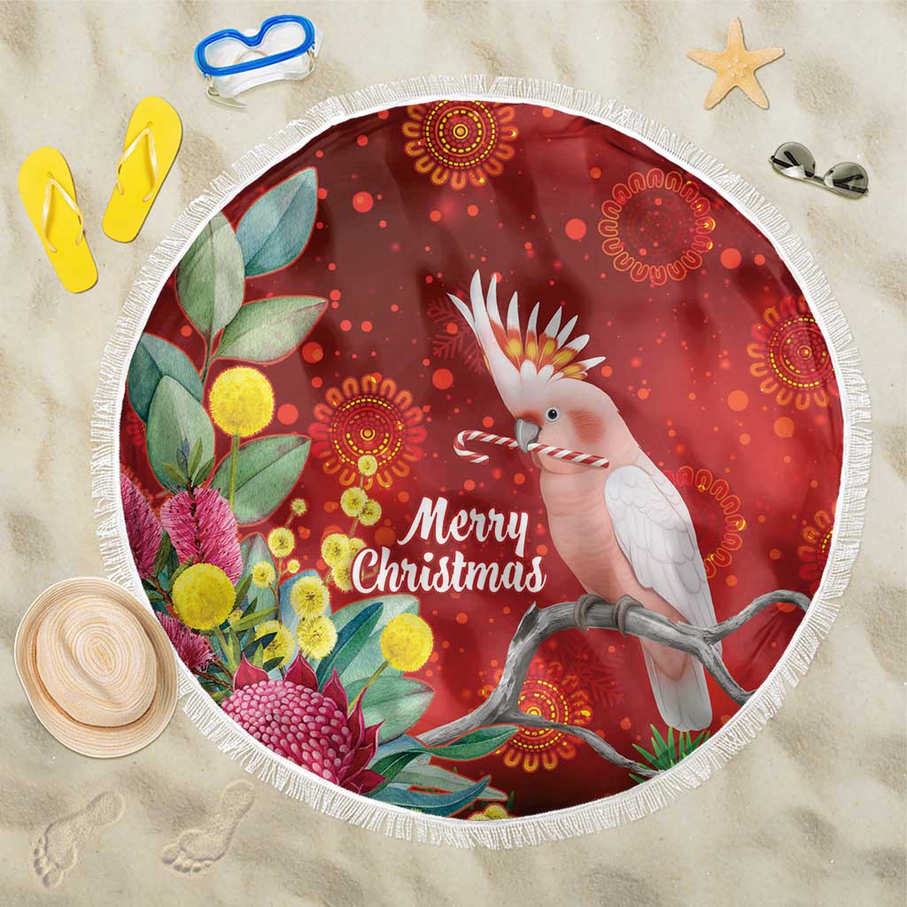Australia Pink Cockatoo Christmas Beach Blanket Aussie Native Flowers Merry Xmas - Red - Aussie Hoodie