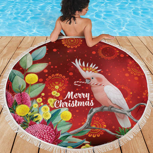 Australia Pink Cockatoo Christmas Beach Blanket Aussie Native Flowers Merry Xmas - Red - Aussie Hoodie