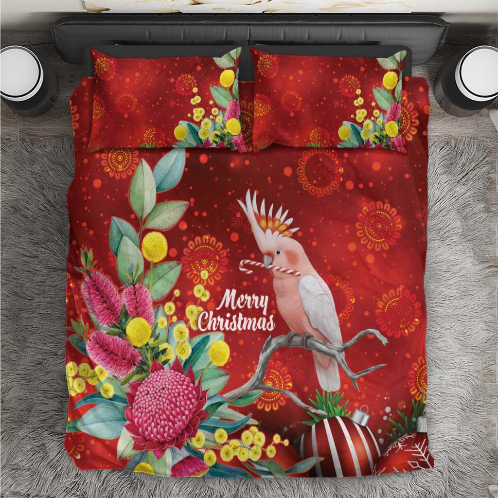 Australia Pink Cockatoo Christmas Bedding Set Aussie Native Flowers Merry Xmas - Red - Aussie Hoodie