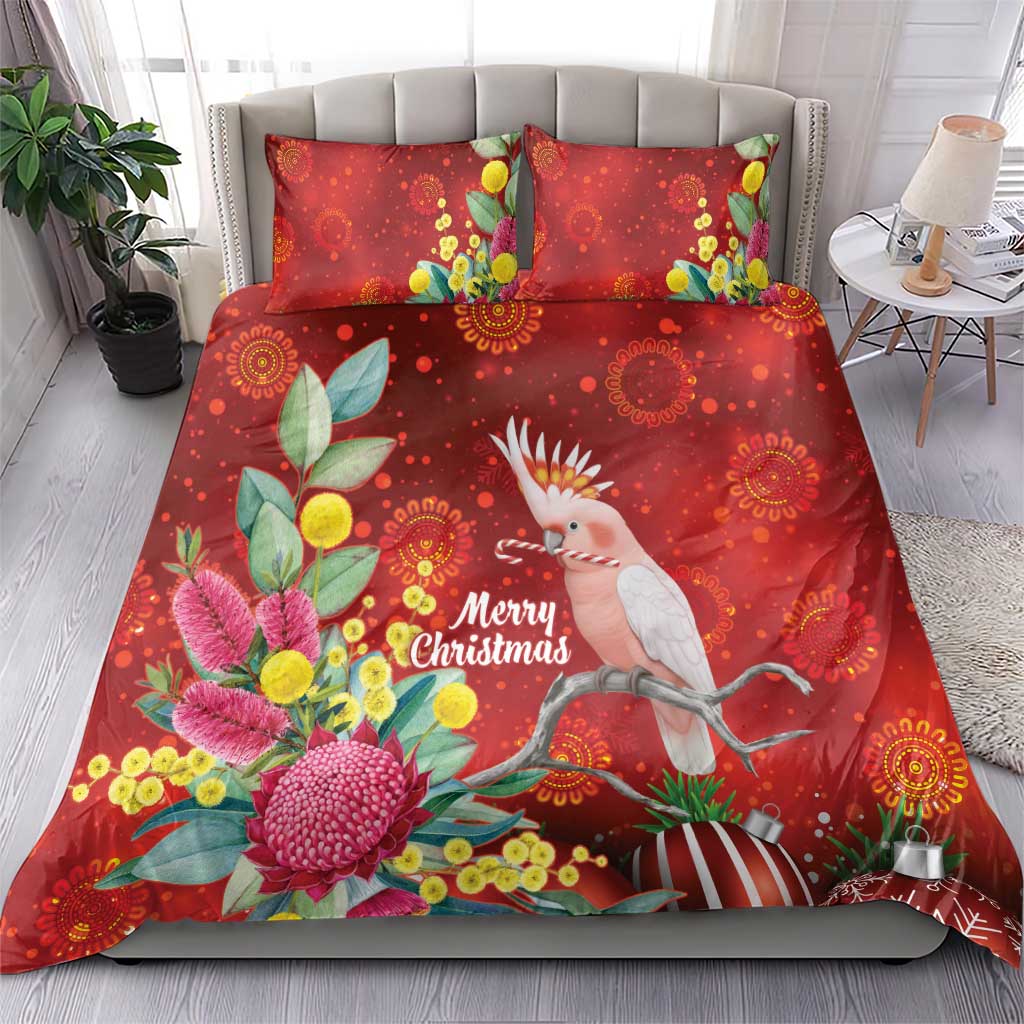 Australia Pink Cockatoo Christmas Bedding Set Aussie Native Flowers Merry Xmas - Red - Aussie Hoodie