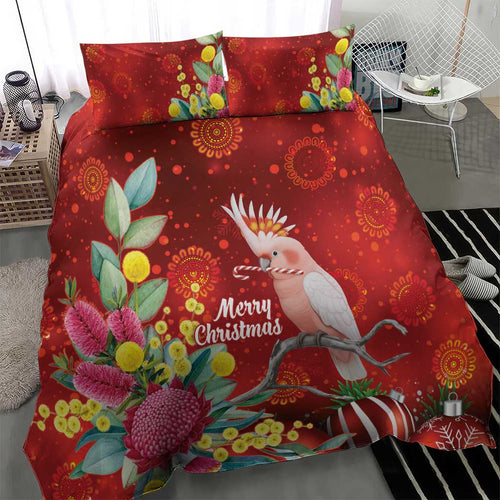 Australia Pink Cockatoo Christmas Bedding Set Aussie Native Flowers Merry Xmas - Red - Aussie Hoodie