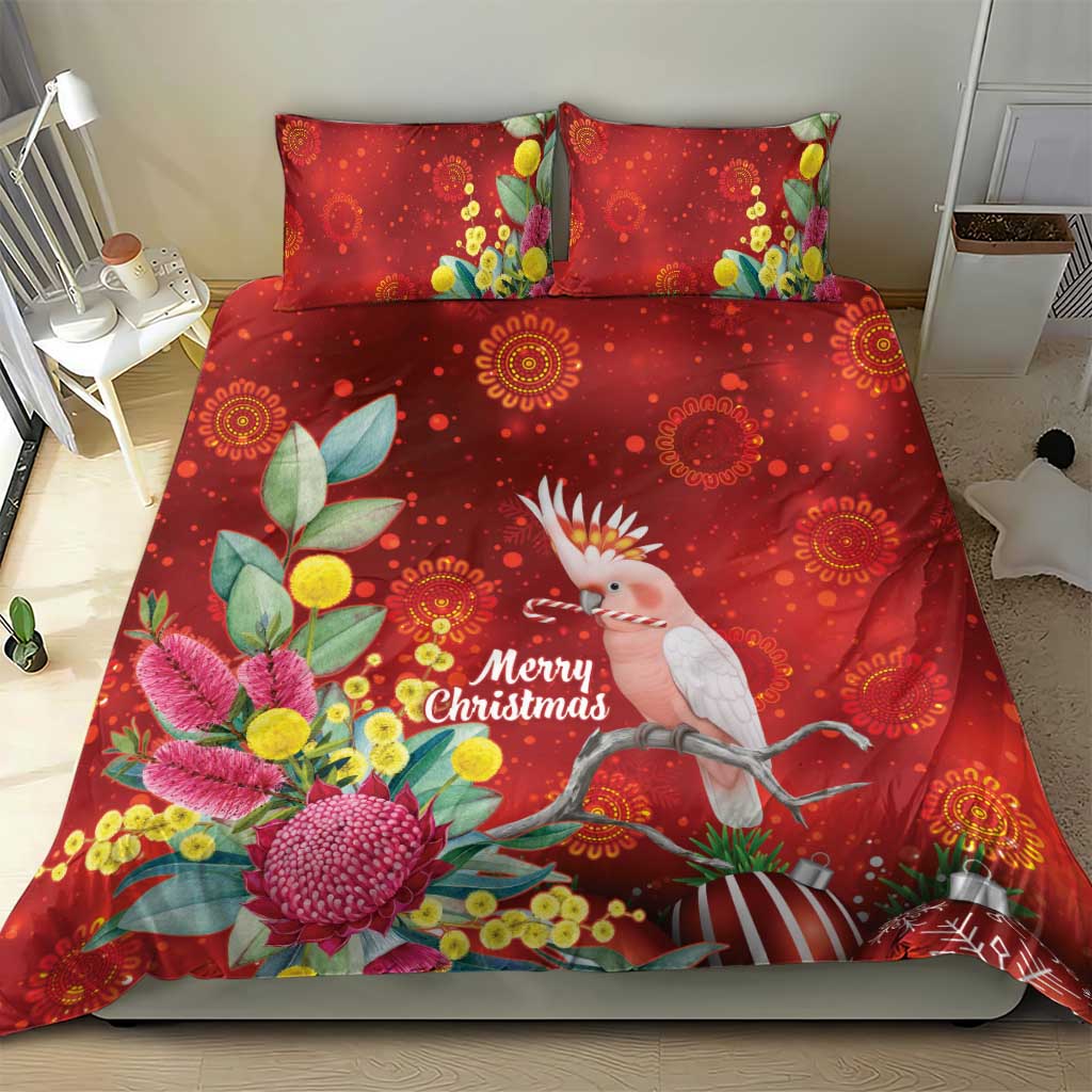 Australia Pink Cockatoo Christmas Bedding Set Aussie Native Flowers Merry Xmas - Red - Aussie Hoodie