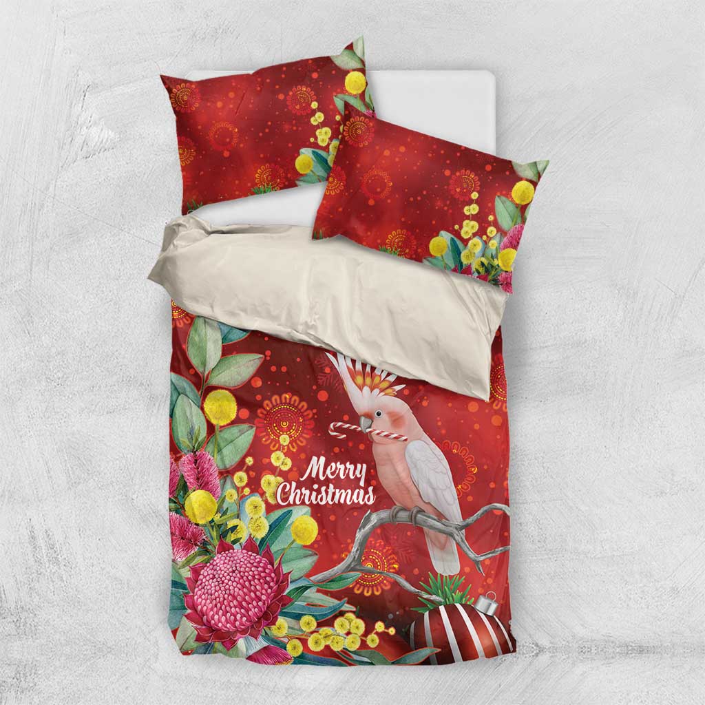 Australia Pink Cockatoo Christmas Bedding Set Aussie Native Flowers Merry Xmas - Red - Aussie Hoodie