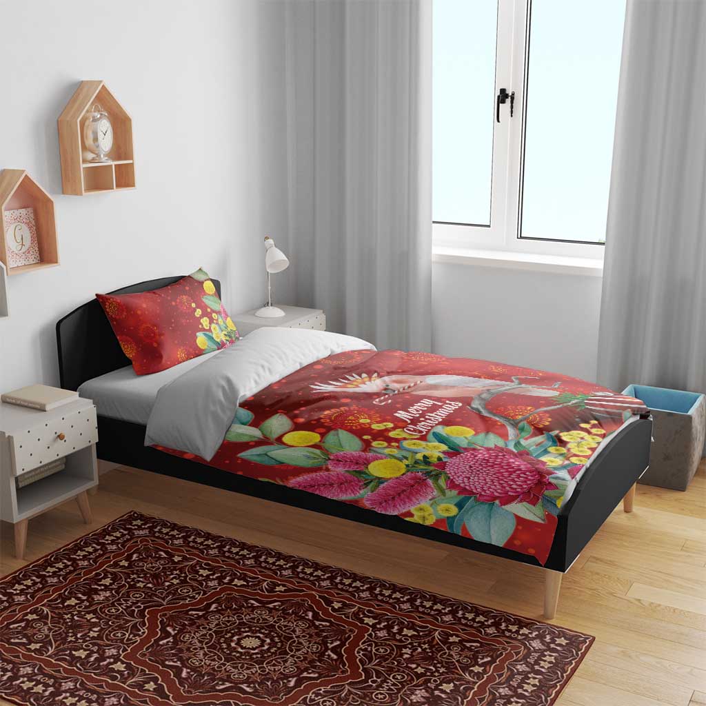 Australia Pink Cockatoo Christmas Bedding Set Aussie Native Flowers Merry Xmas - Red - Aussie Hoodie