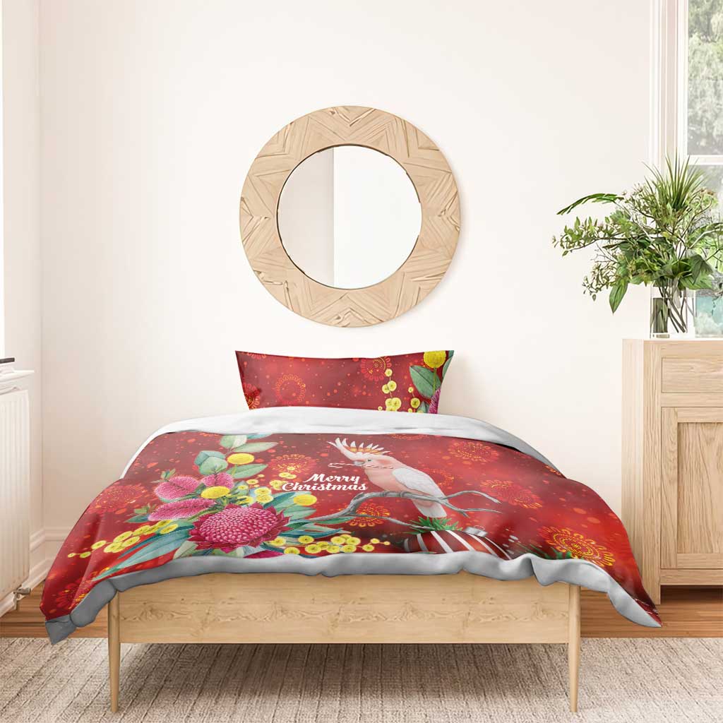 Australia Pink Cockatoo Christmas Bedding Set Aussie Native Flowers Merry Xmas - Red - Aussie Hoodie