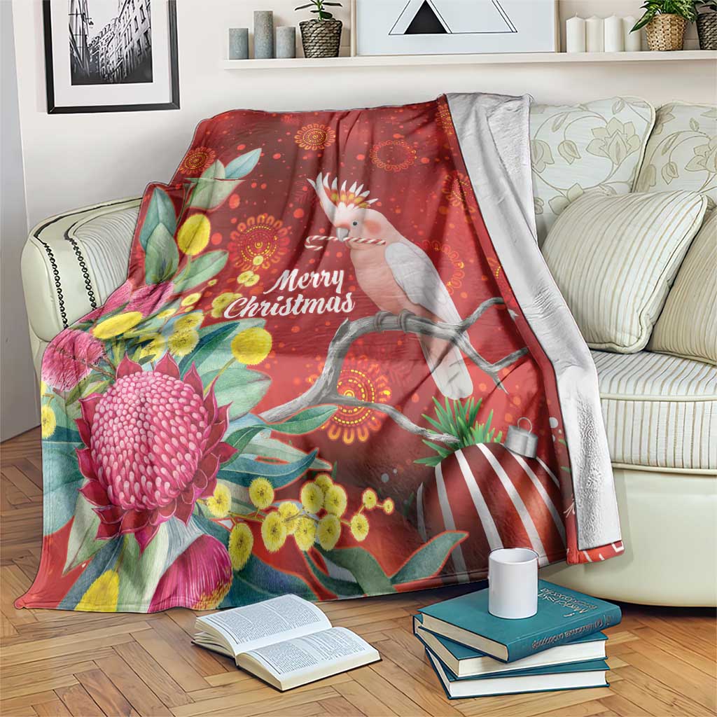 Australia Pink Cockatoo Christmas Blanket Aussie Native Flowers Merry Xmas - Red - Aussie Hoodie