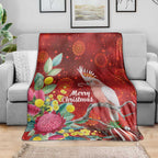 Australia Pink Cockatoo Christmas Blanket Aussie Native Flowers Merry Xmas - Red - Aussie Hoodie