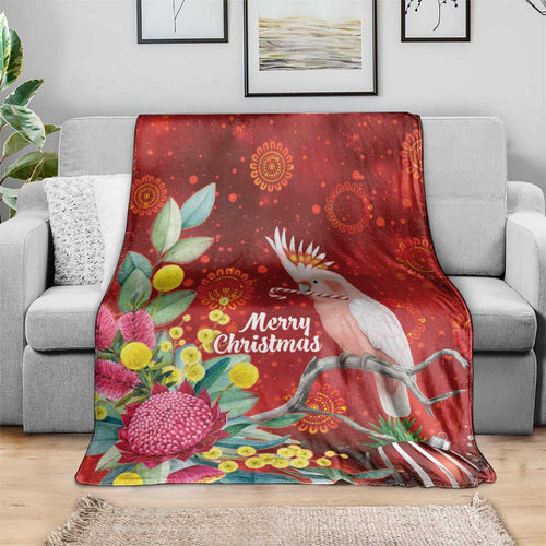 Australia Pink Cockatoo Christmas Blanket Aussie Native Flowers Merry Xmas - Red - Aussie Hoodie