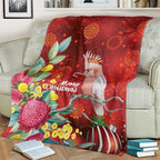 Australia Pink Cockatoo Christmas Blanket Aussie Native Flowers Merry Xmas - Red - Aussie Hoodie
