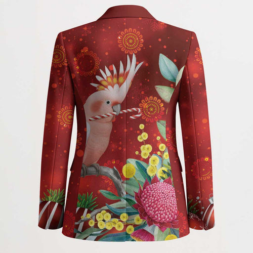 Australia Pink Cockatoo Christmas Blazer Aussie Native Flowers Merry Xmas - Red - Aussie Hoodie