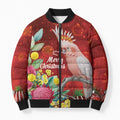 Australia Pink Cockatoo Christmas Bomber Puffer Jacket Aussie Native Flowers Merry Xmas - Red - Aussie Hoodie