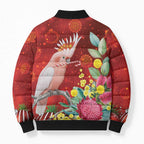 Australia Pink Cockatoo Christmas Bomber Puffer Jacket Aussie Native Flowers Merry Xmas - Red - Aussie Hoodie