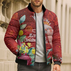 Australia Pink Cockatoo Christmas Bomber Puffer Jacket Aussie Native Flowers Merry Xmas - Red - Aussie Hoodie