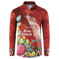 Australia Pink Cockatoo Christmas Button Sweatshirt Aussie Native Flowers Merry Xmas - Red - Aussie Hoodie