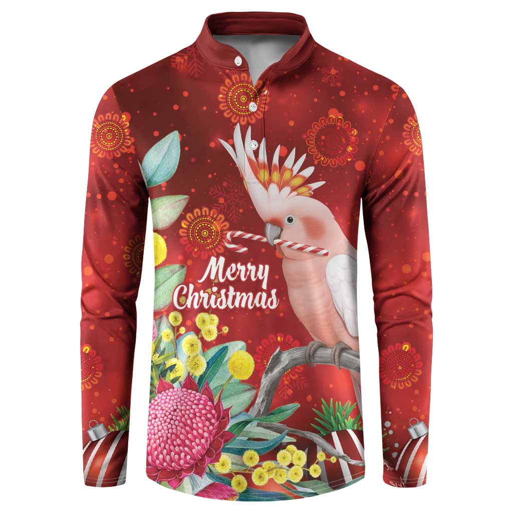Australia Pink Cockatoo Christmas Button Sweatshirt Aussie Native Flowers Merry Xmas - Red - Aussie Hoodie
