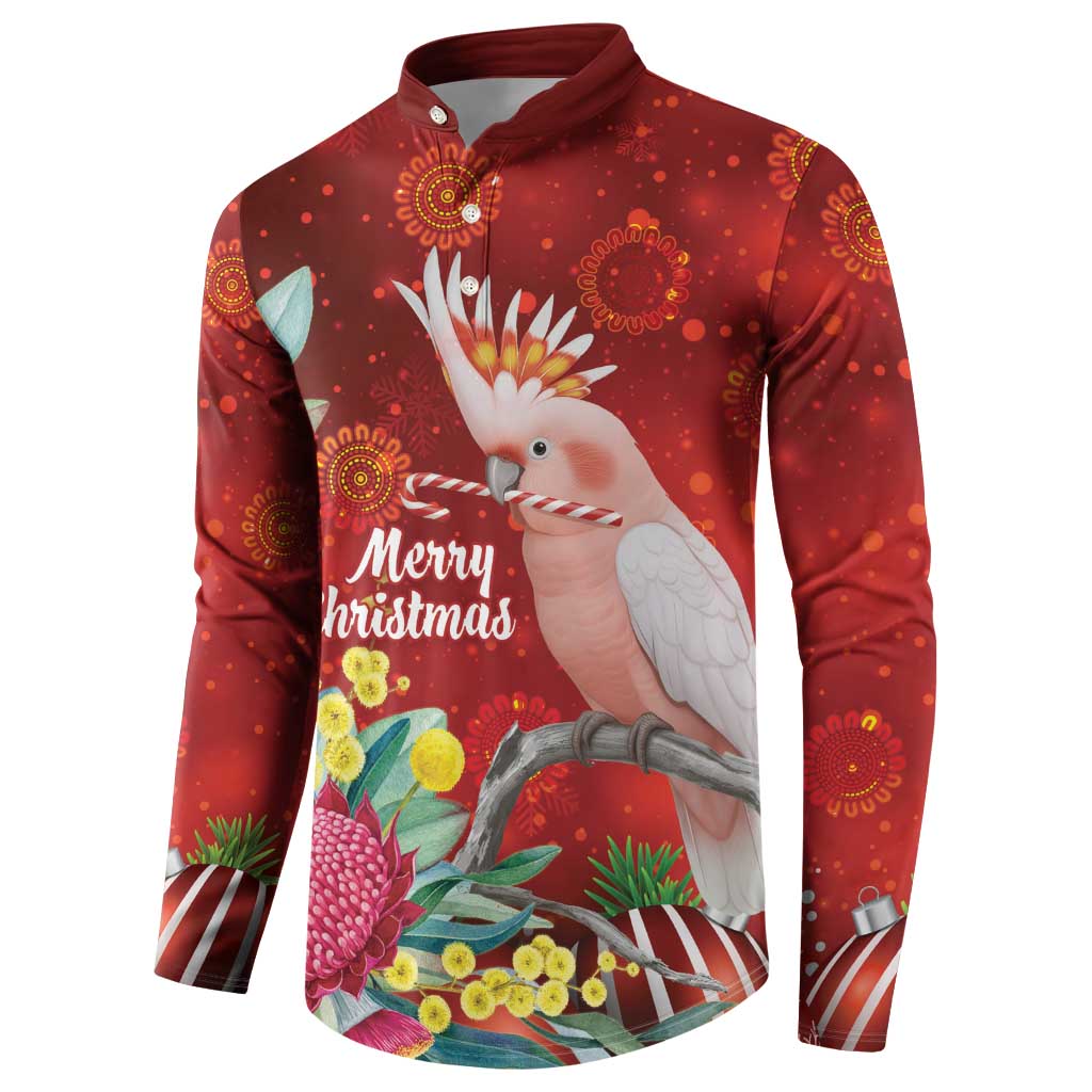 Australia Pink Cockatoo Christmas Button Sweatshirt Aussie Native Flowers Merry Xmas - Red - Aussie Hoodie