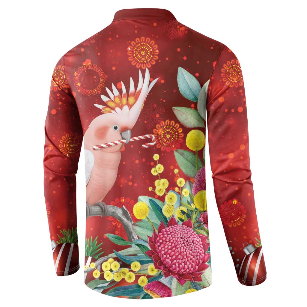 Australia Pink Cockatoo Christmas Button Sweatshirt Aussie Native Flowers Merry Xmas - Red - Aussie Hoodie