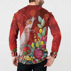 Australia Pink Cockatoo Christmas Button Sweatshirt Aussie Native Flowers Merry Xmas - Red - Aussie Hoodie