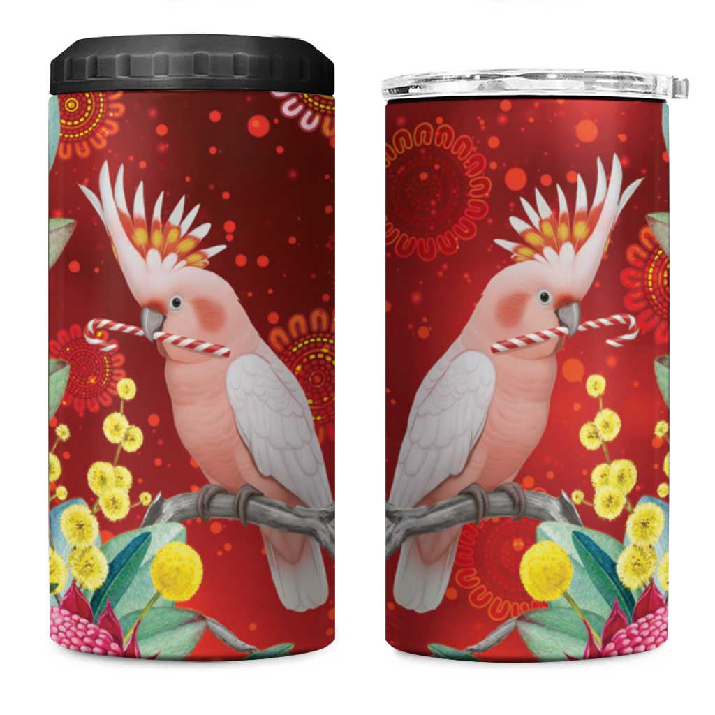 Australia Pink Cockatoo Christmas 4 in 1 Can Cooler Tumbler Aussie Native Flowers Merry Xmas - Red - Aussie Hoodie