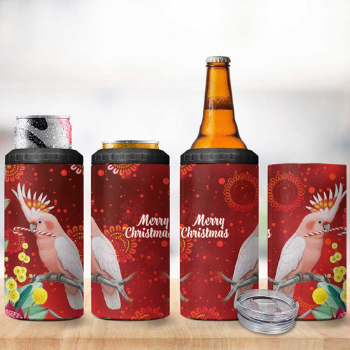 Australia Pink Cockatoo Christmas 4 in 1 Can Cooler Tumbler Aussie Native Flowers Merry Xmas - Red - Aussie Hoodie