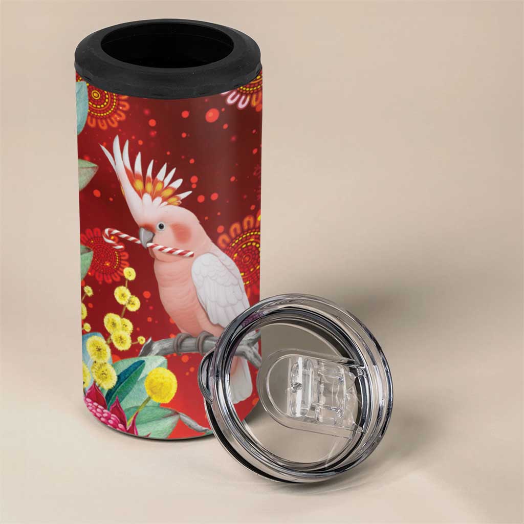 Australia Pink Cockatoo Christmas 4 in 1 Can Cooler Tumbler Aussie Native Flowers Merry Xmas - Red - Aussie Hoodie