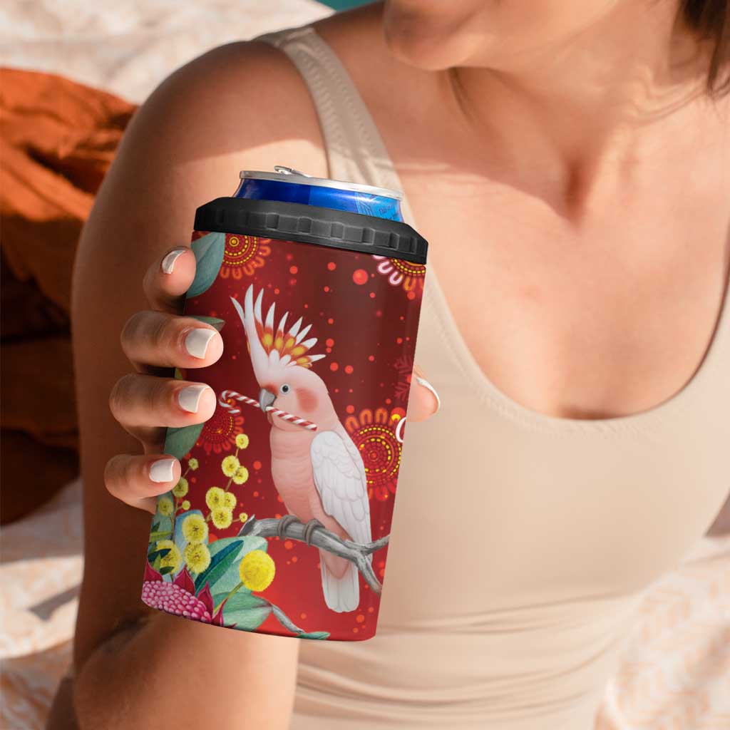Australia Pink Cockatoo Christmas 4 in 1 Can Cooler Tumbler Aussie Native Flowers Merry Xmas - Red - Aussie Hoodie