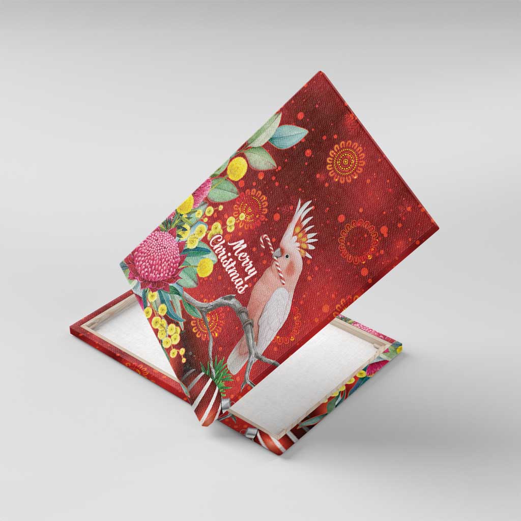 Australia Pink Cockatoo Christmas Canvas Wall Art Aussie Native Flowers Merry Xmas - Red - Aussie Hoodie