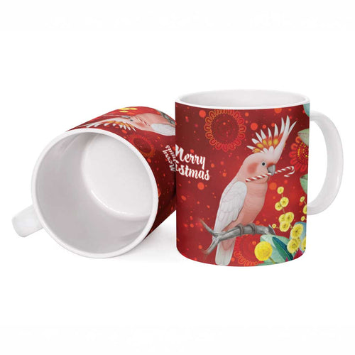 Australia Pink Cockatoo Christmas Ceramic Mug Aussie Native Flowers Merry Xmas - Red - Aussie Hoodie