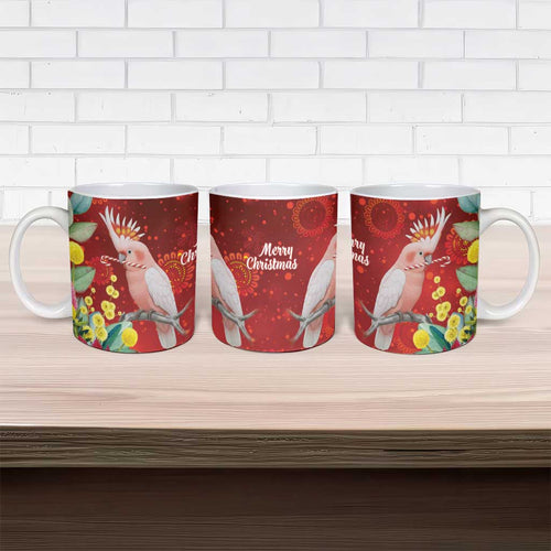Australia Pink Cockatoo Christmas Ceramic Mug Aussie Native Flowers Merry Xmas - Red - Aussie Hoodie