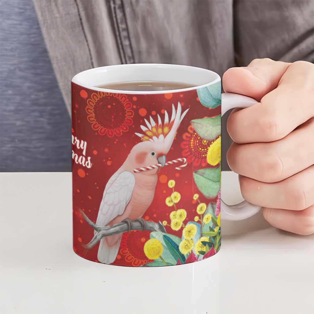Australia Pink Cockatoo Christmas Ceramic Mug Aussie Native Flowers Merry Xmas - Red - Aussie Hoodie