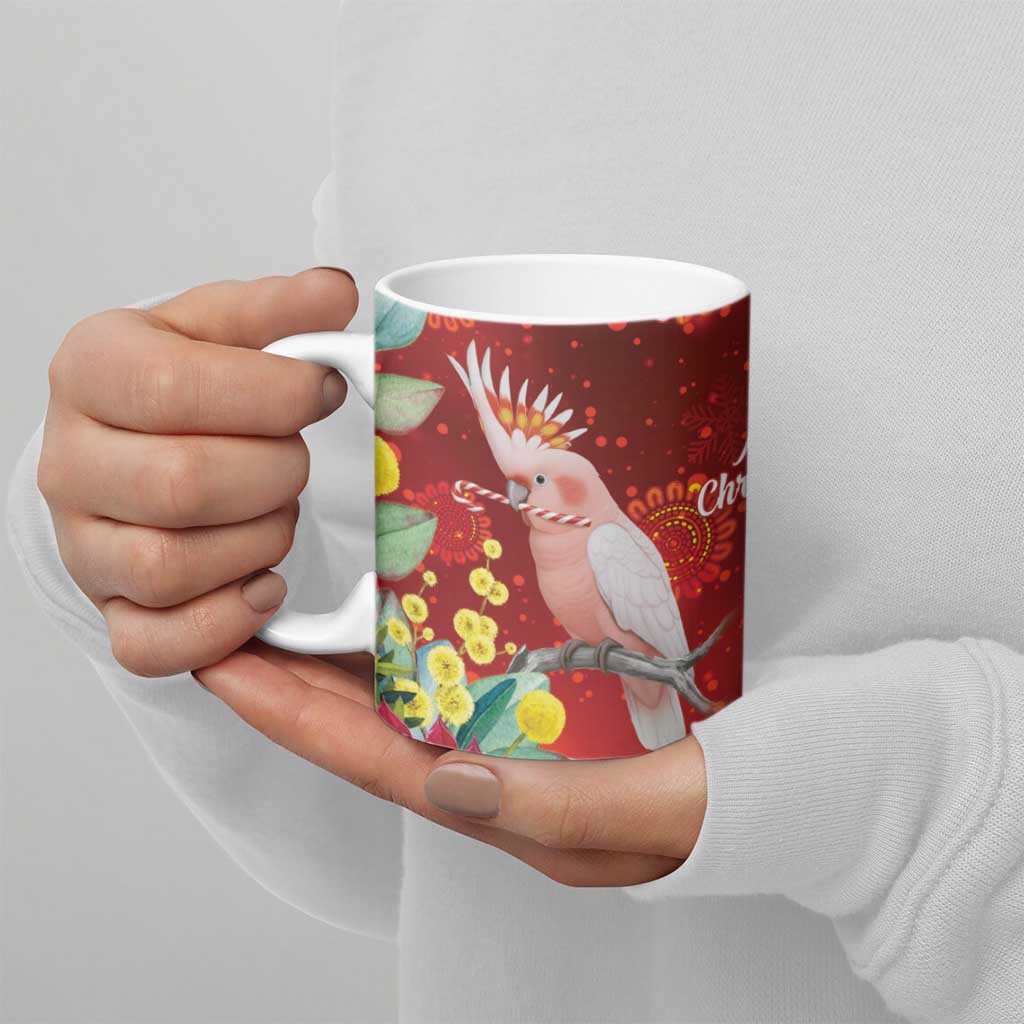 Australia Pink Cockatoo Christmas Ceramic Mug Aussie Native Flowers Merry Xmas - Red - Aussie Hoodie