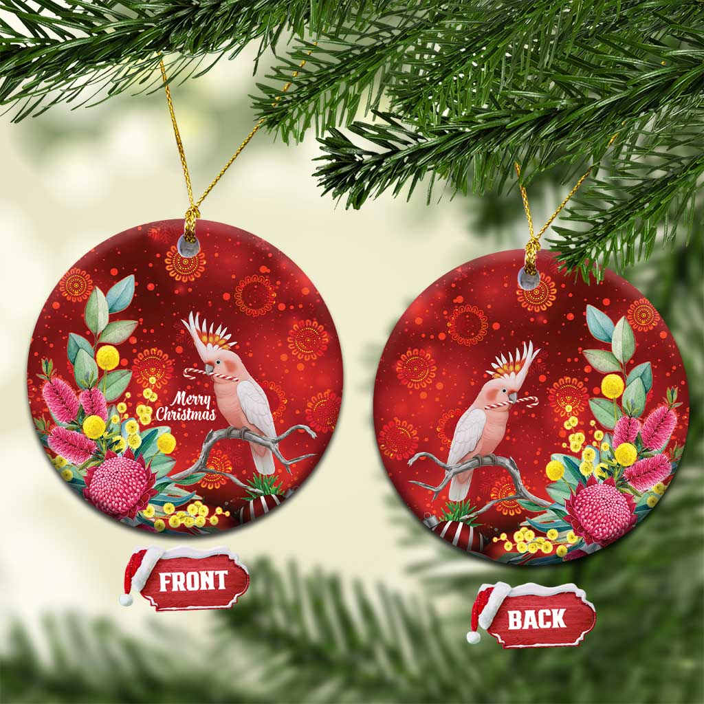 Australia Pink Cockatoo Christmas Ceramic Ornament Aussie Native Flowers Merry Xmas - Red - Aussie Hoodie