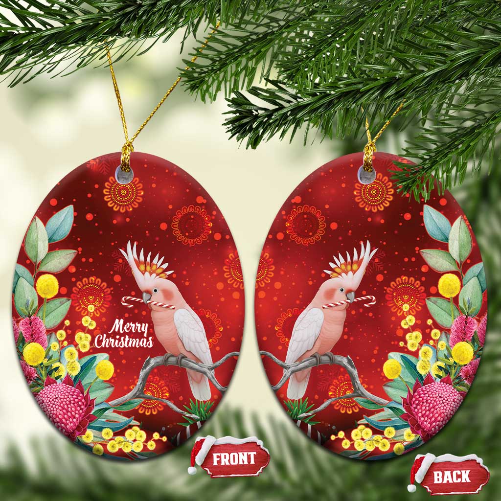 Australia Pink Cockatoo Christmas Ceramic Ornament Aussie Native Flowers Merry Xmas - Red - Aussie Hoodie