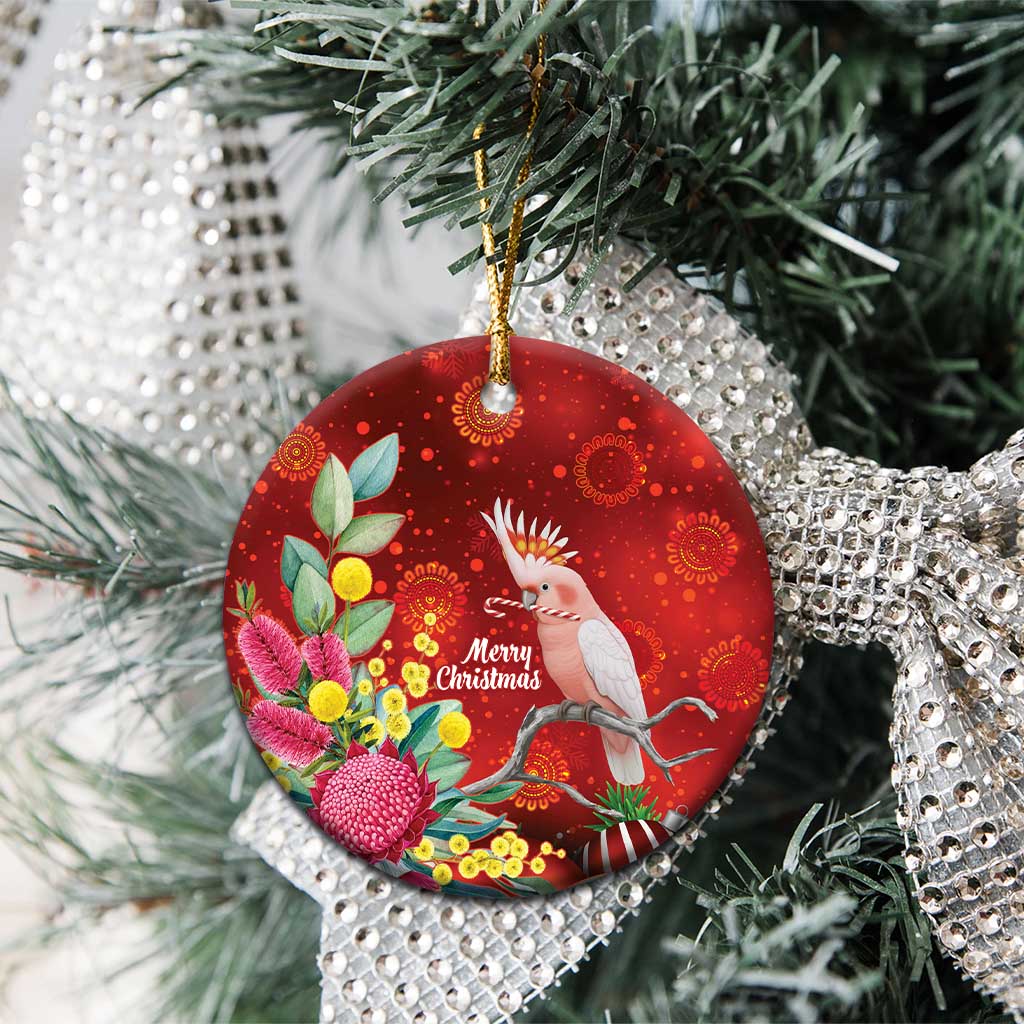 Australia Pink Cockatoo Christmas Ceramic Ornament Aussie Native Flowers Merry Xmas - Red - Aussie Hoodie