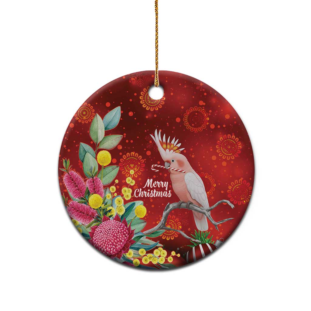Australia Pink Cockatoo Christmas Ceramic Ornament Aussie Native Flowers Merry Xmas - Red - Aussie Hoodie