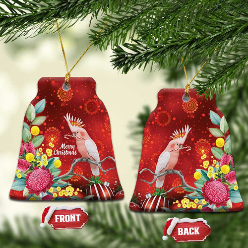 Australia Pink Cockatoo Christmas Ceramic Ornament Aussie Native Flowers Merry Xmas - Red - Aussie Hoodie
