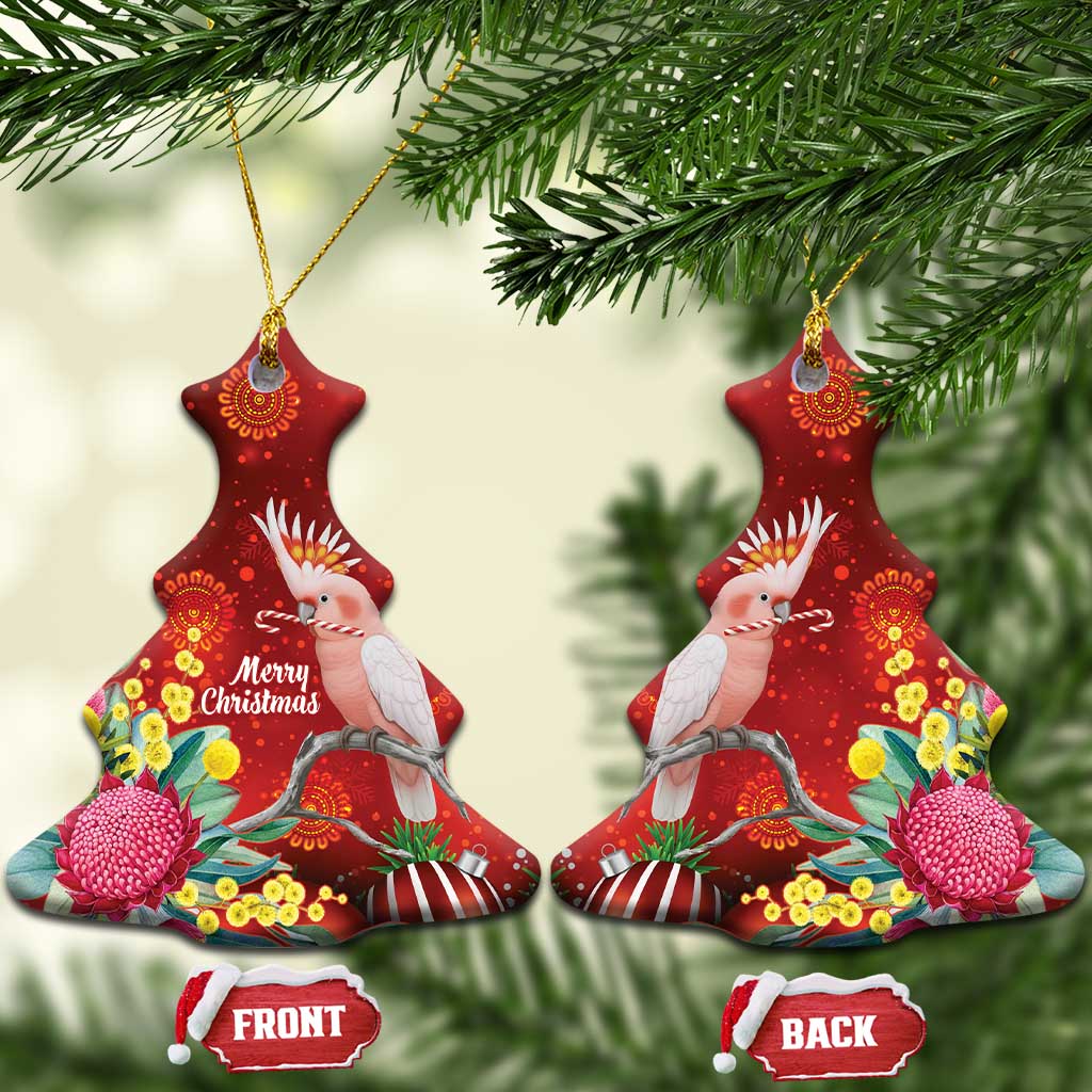 Australia Pink Cockatoo Christmas Ceramic Ornament Aussie Native Flowers Merry Xmas - Red - Aussie Hoodie
