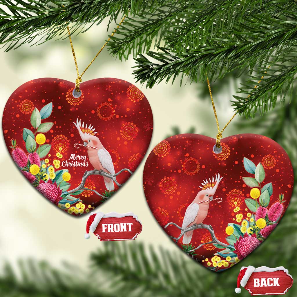 Australia Pink Cockatoo Christmas Ceramic Ornament Aussie Native Flowers Merry Xmas - Red - Aussie Hoodie