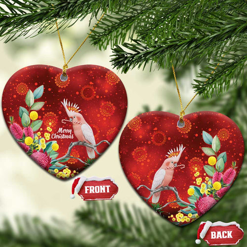 Australia Pink Cockatoo Christmas Ceramic Ornament Aussie Native Flowers Merry Xmas - Red - Aussie Hoodie