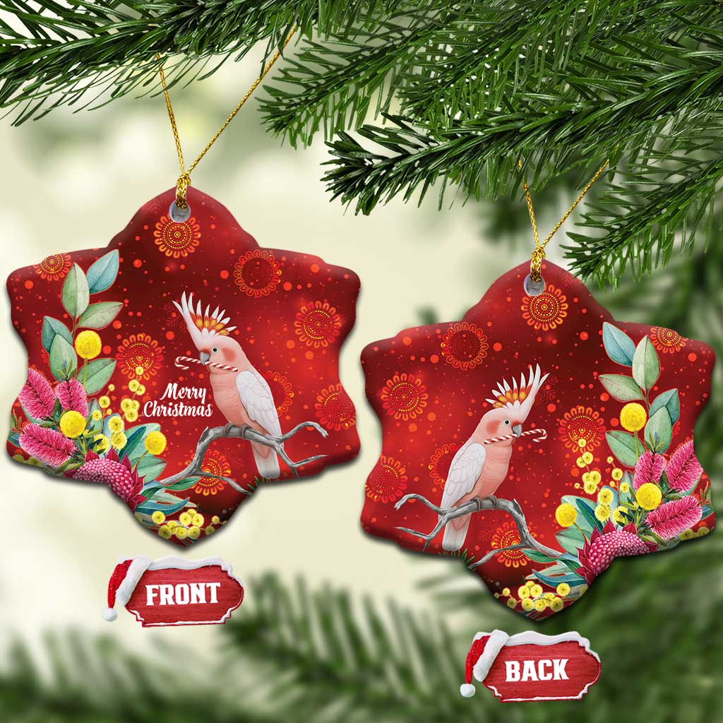 Australia Pink Cockatoo Christmas Ceramic Ornament Aussie Native Flowers Merry Xmas - Red - Aussie Hoodie