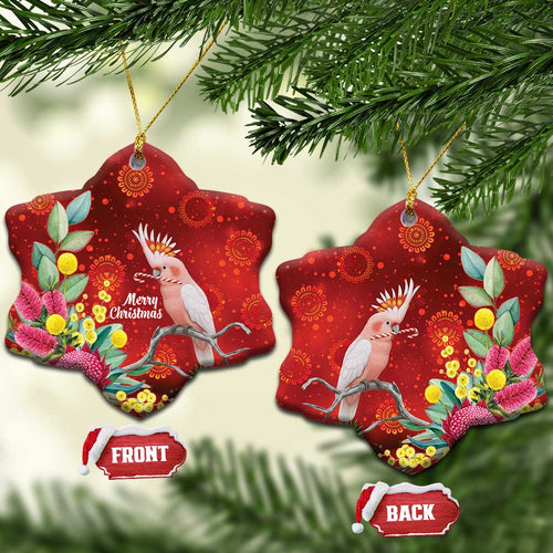 Australia Pink Cockatoo Christmas Ceramic Ornament Aussie Native Flowers Merry Xmas - Red - Aussie Hoodie