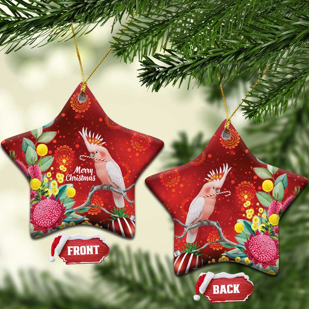 Australia Pink Cockatoo Christmas Ceramic Ornament Aussie Native Flowers Merry Xmas - Red - Aussie Hoodie